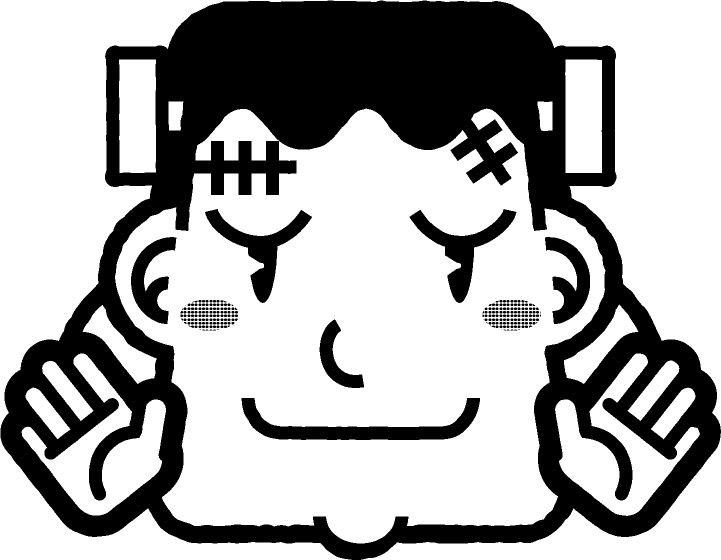 両手を広げる人造人間のイラスト/モノクロ