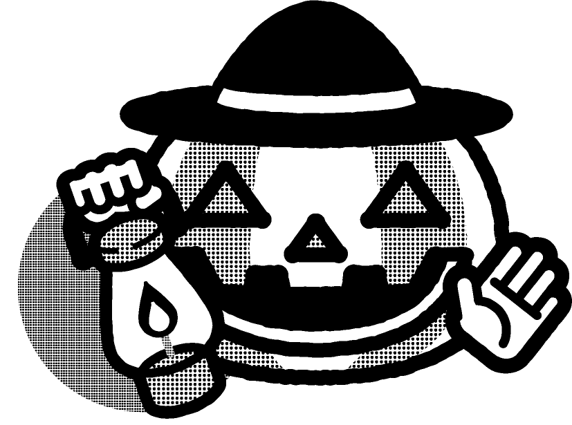 ランプを持つジャックランタンのイラスト/モノクロ