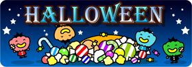 ハロウィンのタイトルイラスト/パンプキンマンとお菓子2