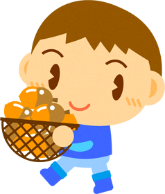 ドングリを籠に入れて運ぶ男の子イラスト