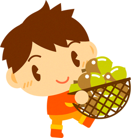 ドングリの入った籠を運ぶ男の子イラスト