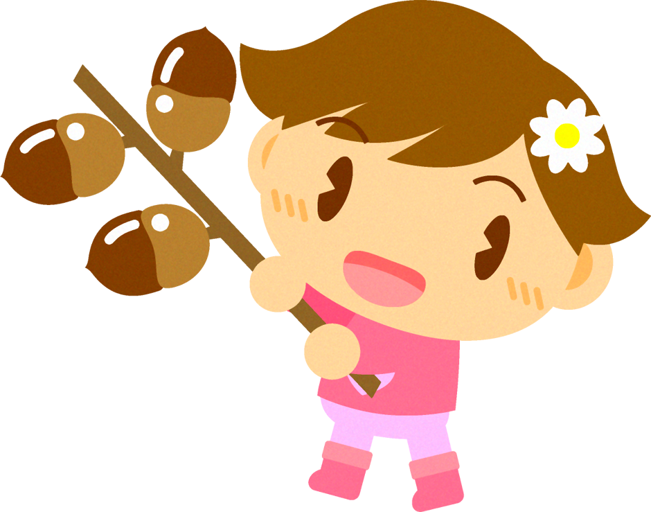 ドングリを拾った女の子イラスト