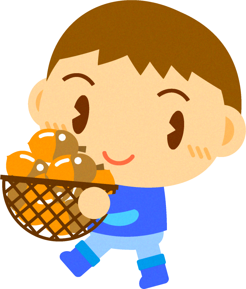 ドングリを籠に入れて運ぶ男の子イラスト