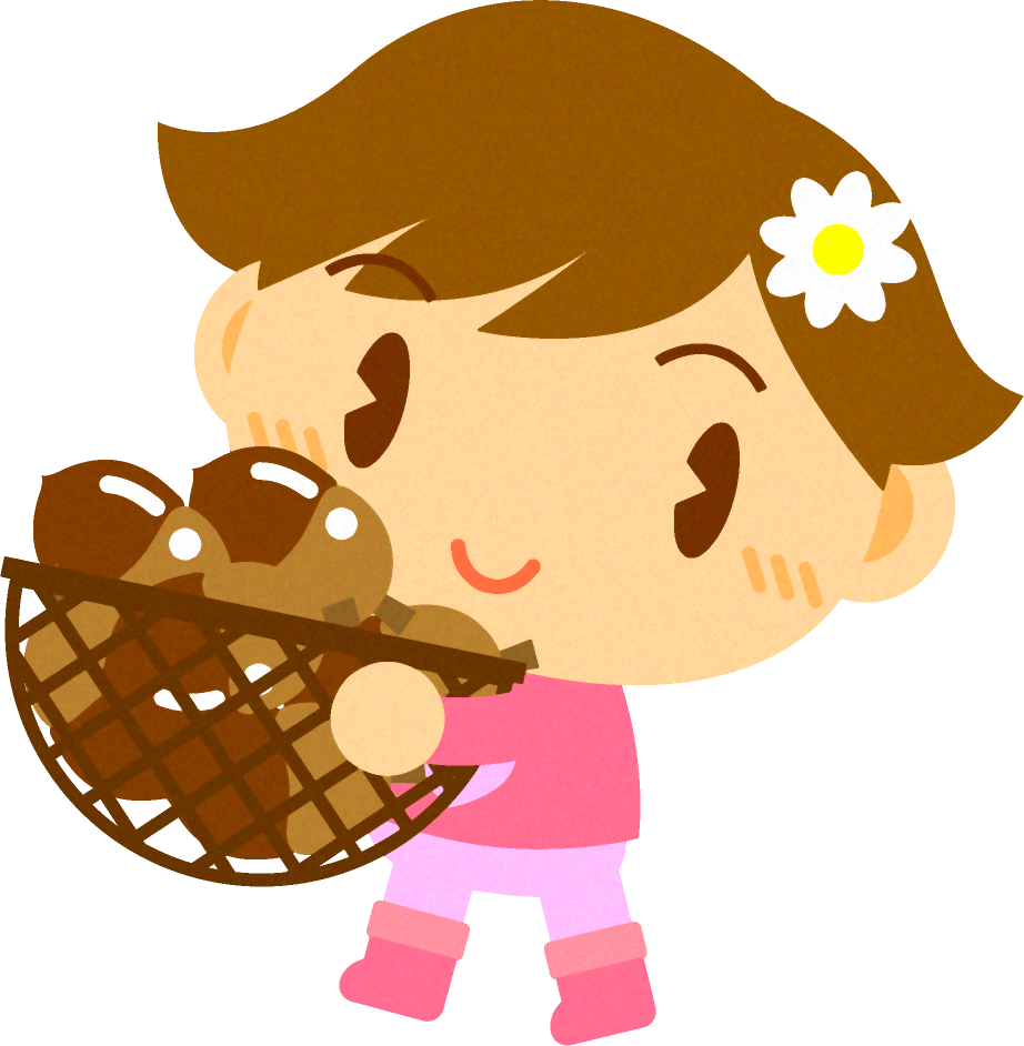 ドングリの入った籠を運ぶ女の子イラスト