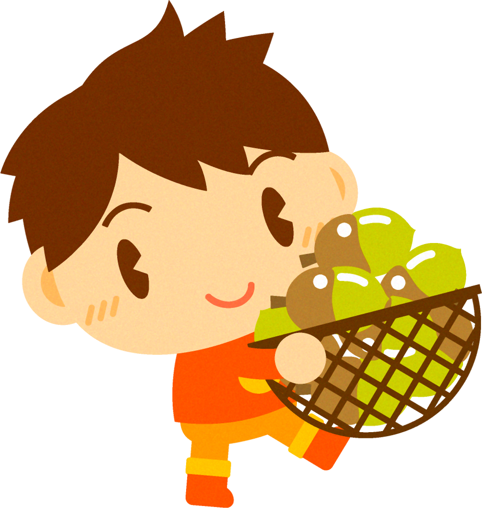 ドングリの入った籠を運ぶ男の子イラスト