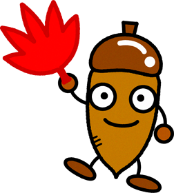 紅葉を持ったどんぐりのイラスト