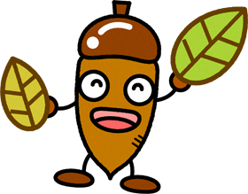 落ち葉を持ったどんぐりのイラスト