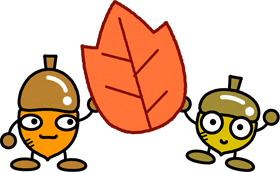 大きな落ち葉とどんぐりのイラスト