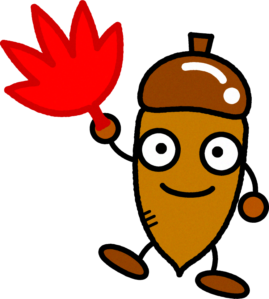 紅葉を持った、どんぐりのイラスト