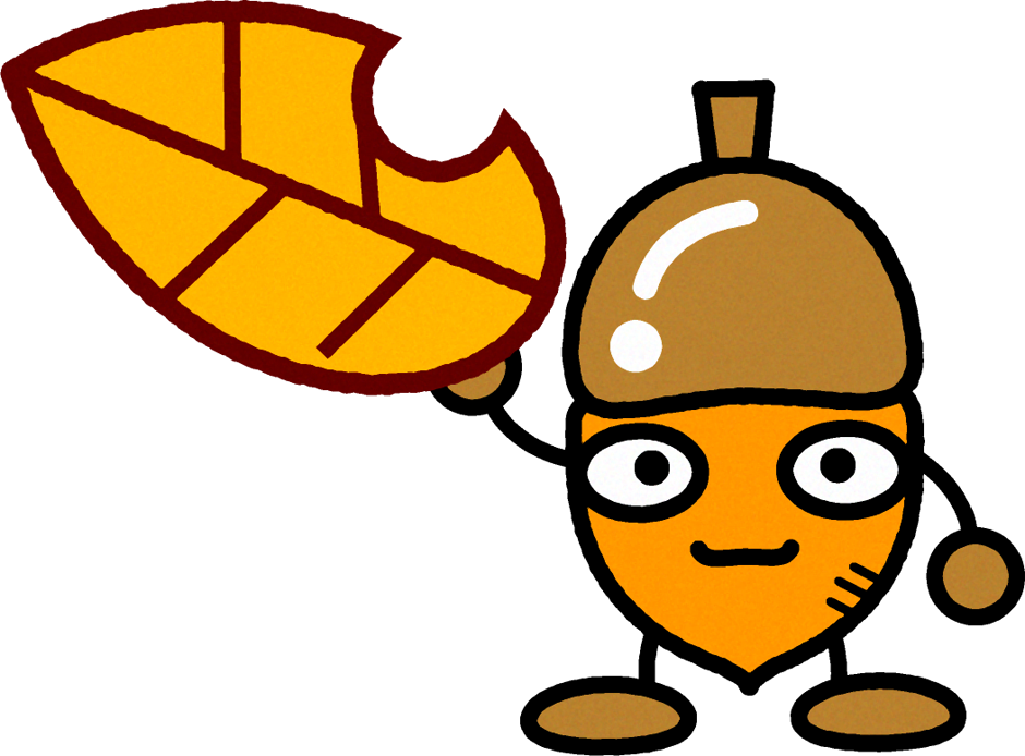 落ち葉を持った、どんぐりのイラスト2