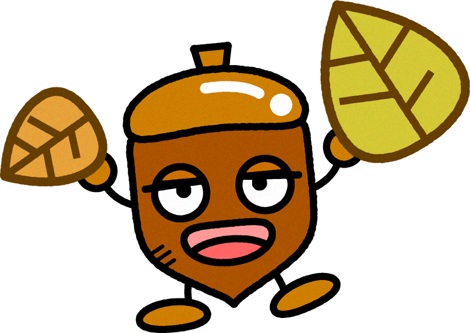 落ち葉を持った、どんぐりのイラスト4