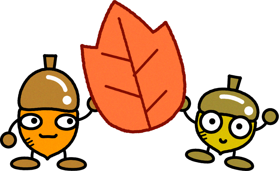 大きな落ち葉とどんぐりのイラスト