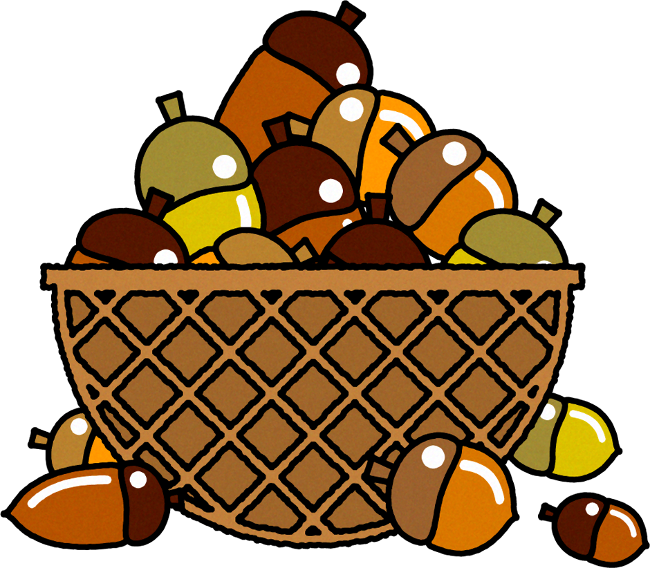 籠に入れたどんぐりのイラスト