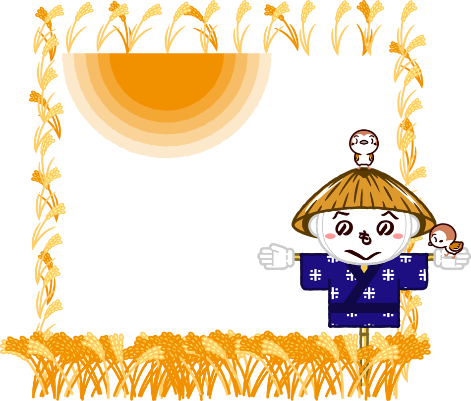 稲畑のフレームイラスト/案山子とスズメ