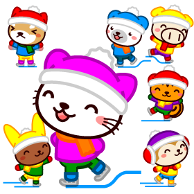 アイススケートと動物イラスト