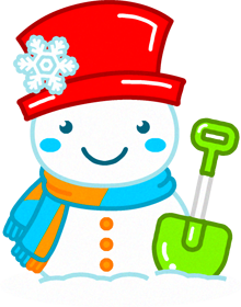 雪だるまと雪かき用スコップのイラスト