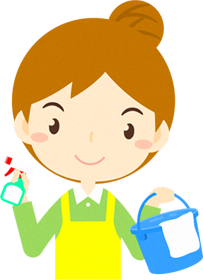 窓ふきの準備ができた女性イラスト