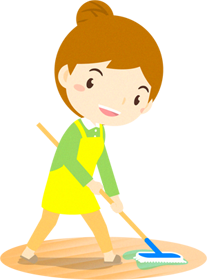 モップで床を拭く女性イラスト