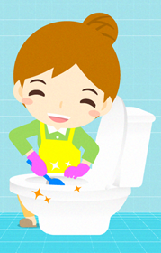 トイレ掃除をする女性イラスト