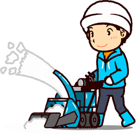 除雪機で除雪する人のイラスト/男性