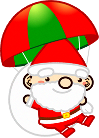 パラシュートで降下するサンタクロースのイラスト