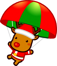 パラシュートで降下する赤鼻のトナカイのイラスト