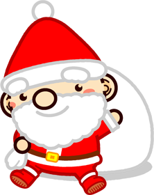 座って手を振るサンタさんのイラスト
