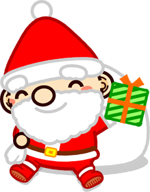 座ってプレゼントを掲げるサンタさんのイラスト