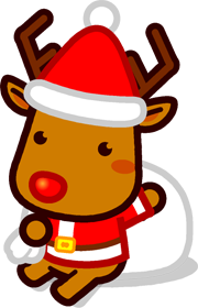 座って手を振るトナカイのイラスト