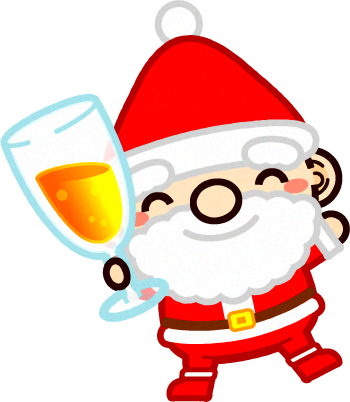 シャンパン入りグラスを持つサンタクロースのイラスト