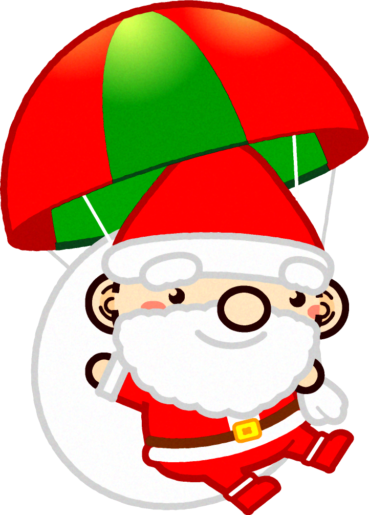 パラシュートで降下するサンタクロースのイラスト