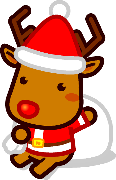 座って手を振るトナカイのイラスト