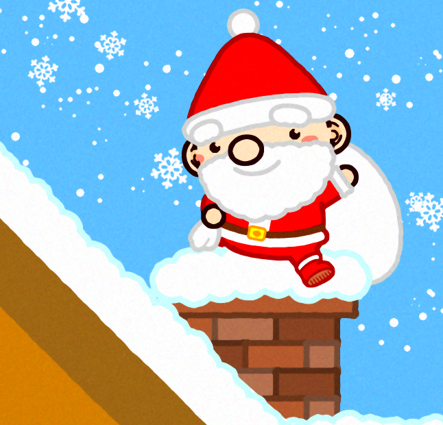 煙突からサンタクロースのイラスト