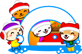 雪合戦する動物とかまくらイラスト