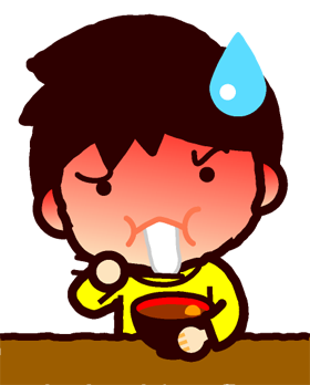 おしるこを食べる子供のイラスト/男の子_喉に詰まる