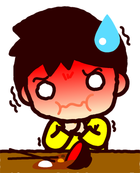 おしるこを食べる子供のイラスト/男の子_息ができない