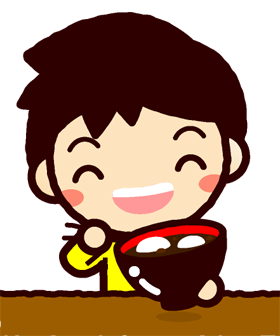 ぜんざいを食べる子供のイラスト/男の子