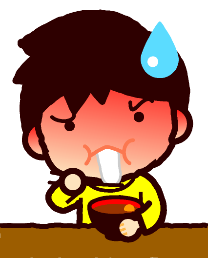 おしるこを食べる子供のイラスト/男の子_喉に詰まる