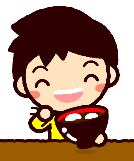 ぜんざいを食べる子供のイラスト/男の子