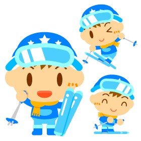 スキーをするかわいい子供のイラスト