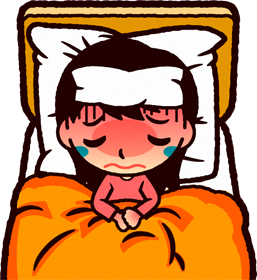 風邪で寝込んでいるイラスト/女の子