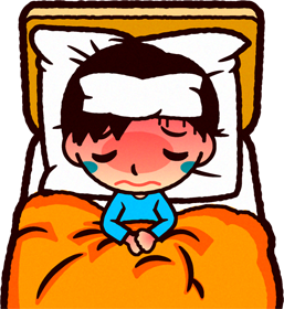 風邪で寝込んでいるイラスト/男の子