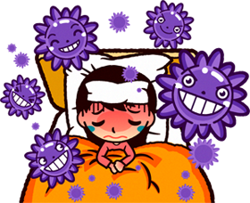 インフルエンザで寝込んでいるイラスト/女の子