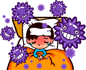 インフルエンザで寝込んでいるイラスト/男の子