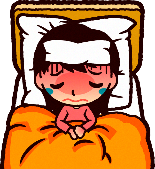 風邪で寝込んでいるイラスト/女の子