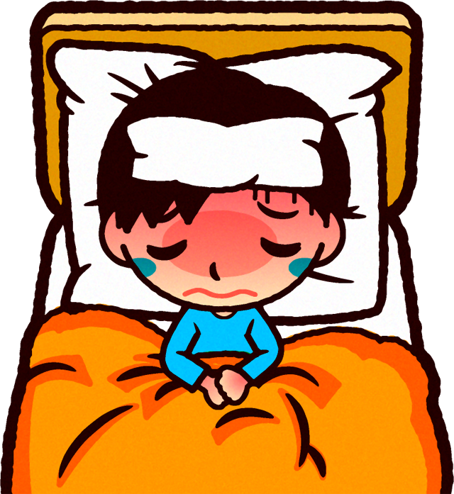 風邪で寝込んでいるイラスト/男の子