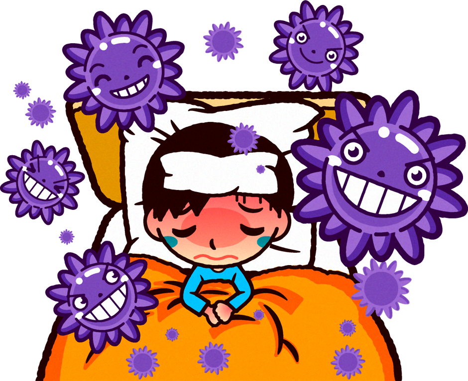 インフルエンザで寝込んでいるイラスト/男の子