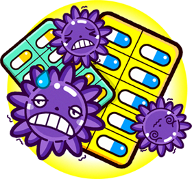 薬は嫌、インフルエンザウィルスのイラスト