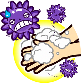 手洗いは嫌、インフルエンザウィルスのイラスト