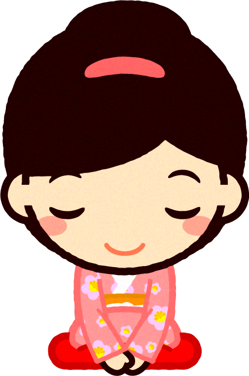 座ってお辞儀をする女の子イラスト